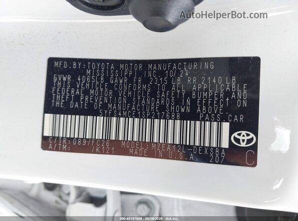 5YFS4MCE1SP217688 2025 TOYOTA COROLLA White ძრავის განყოფილების ხედი