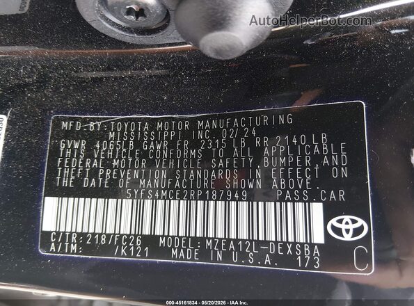 5YFS4MCE2RP187949 2024 TOYOTA COROLLA Black ძრავის განყოფილების ხედი