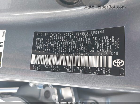 5YFS4MCE2TP256517 2026 TOYOTA COROLLA Gray 