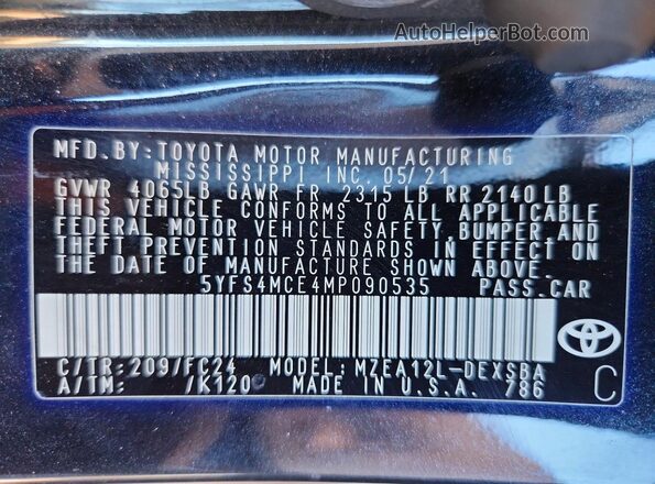 5YFS4MCE4MP090535 2021 TOYOTA LL Black Engine compartment view