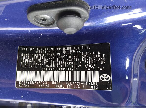 5YFS4MCE4NP131201 2022 TOYOTA COROLLA Brown Engine compartment view