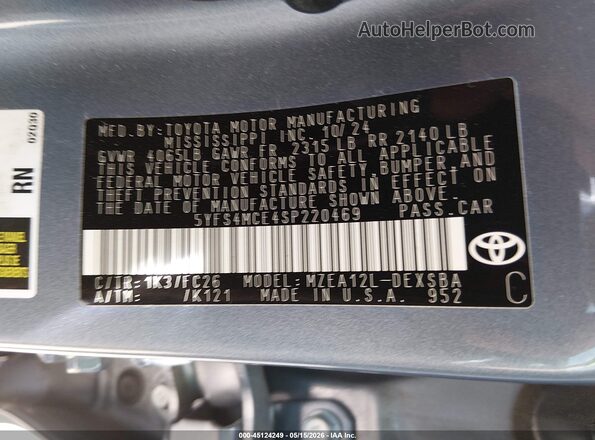 5YFS4MCE4SP220469 2025 TOYOTA COROLLA Dark Blue 