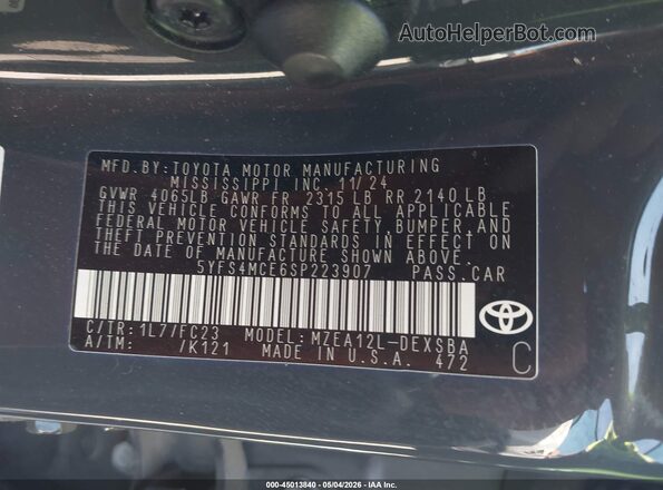 5YFS4MCE6SP223907 2025 TOYOTA LL Gray Вид підкапотного простору