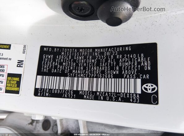 5YFS4MCE7PP162686 2023 TOYOTA COROLLA White Շարժիչի բաժամունքի տեսք