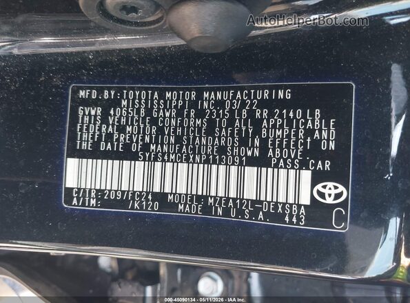 5YFS4MCEXNP113091 2022 TOYOTA LL Black 