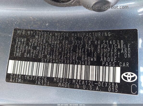 5YFS4MCEXRP173488 2024 TOYOTA COROLLA Light Blue Շարժիչի բաժամունքի տեսք