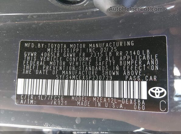 5YFS4MCEXSP230729 2025 TOYOTA COROLLA Black Engine compartment view