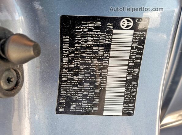 5YFS4RCE0LP034295 2020 TOYOTA LL Gray 