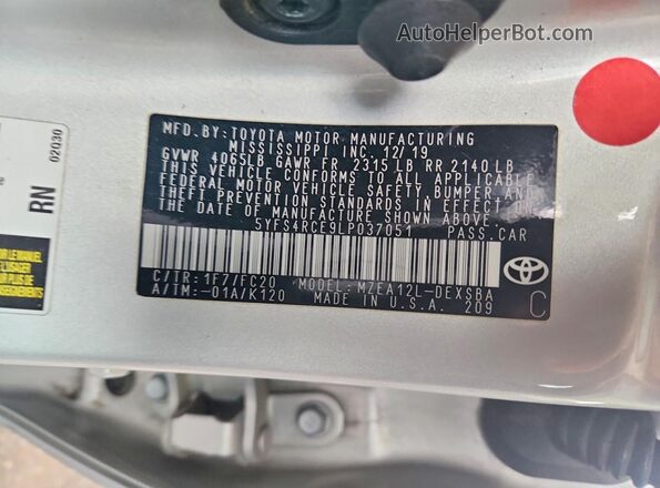 5YFS4RCE9LP037051 2020 TOYOTA COROLLA Silver 