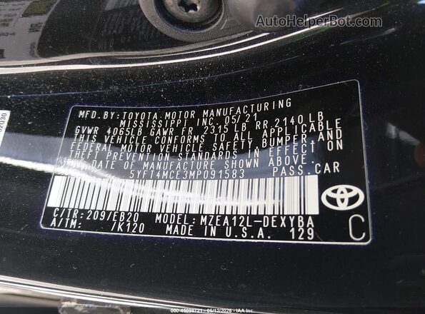 5YFT4MCE3MP091583 2021 TOYOTA LL Black 