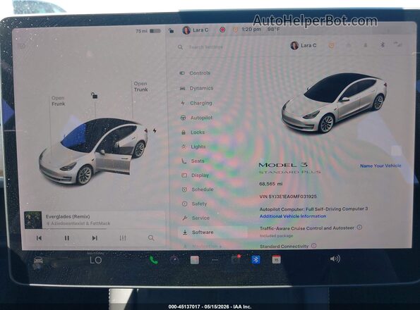 5YJ3E1EA0MF031925 2021 TESLA MODEL 3 Белый Вид задних сидений