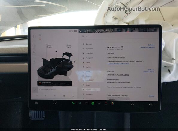 5YJ3E1EA1SF042011 2025 TESLA MODEL 3 Gray Widok tylnych siedzeń