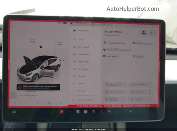 5YJ3E1EA5PF511494 2023 TESLA MODEL 3 Белый Вид задних сидений