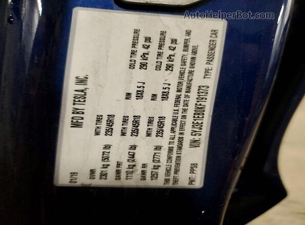 5YJ3E1EB0KF191373 2019 TESLA MODEL Blue 