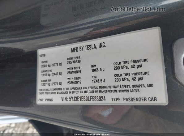 5YJ3E1EB0LF588924 2020 TESLA MODEL 3 Серый Вид подкапотного пространства