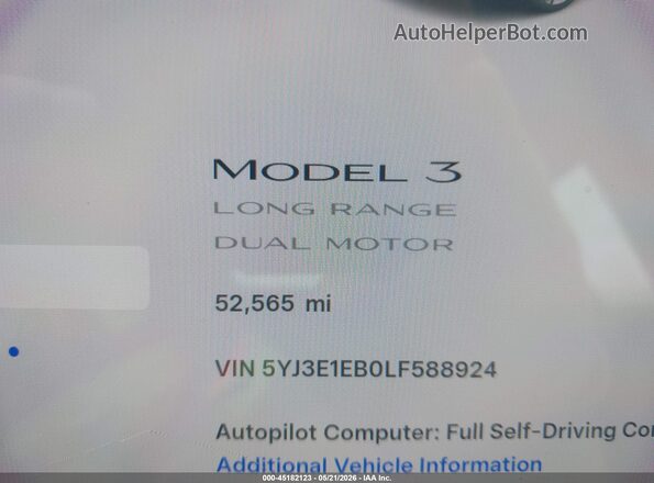 5YJ3E1EB0LF588924 2020 TESLA MODEL 3 Серый 