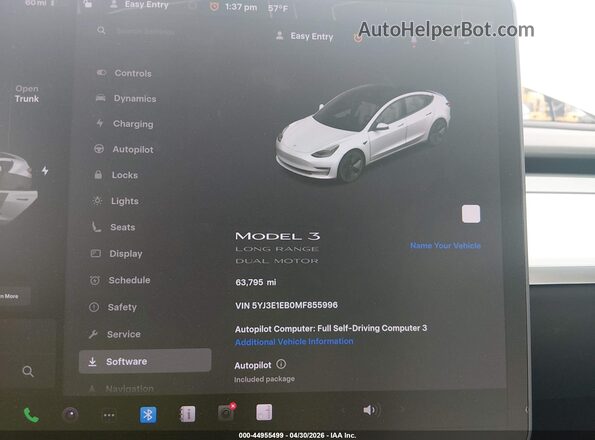 5YJ3E1EB0MF855996 2021 TESLA MODEL 3 Белый Вид задних сидений