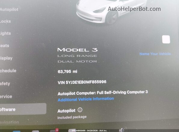 5YJ3E1EB0MF855996 2021 TESLA MODEL 3 Белый 