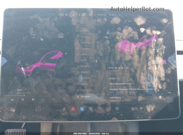 5YJ3E1EB0NF105127 2022 TESLA MODEL 3 Белый Вид задних сидений