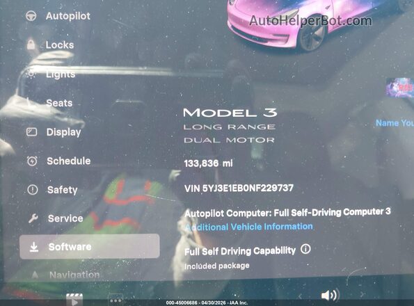 5YJ3E1EB0NF229737 2022 TESLA MODEL 3 White Հետևի նստատեղերի տեսք