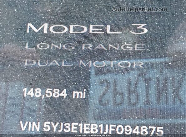 5YJ3E1EB1JF094875 2018 TESLA MODEL 3 White Widok tylnych siedzeń