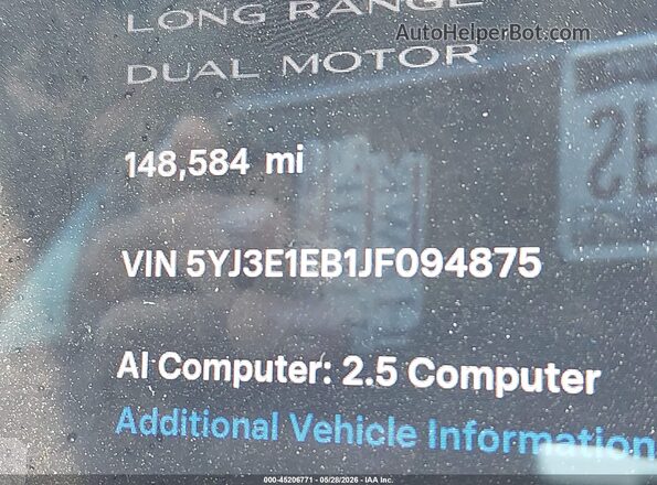 5YJ3E1EB1JF094875 2018 TESLA MODEL 3 White Widok komory silnika