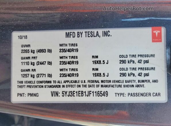 5YJ3E1EB1JF116549 2018 TESLA MODEL Pink 