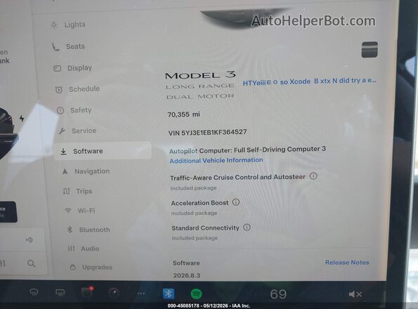 5YJ3E1EB1KF364527 2019 TESLA MODEL 3 Черный 