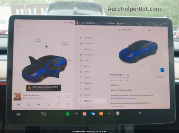 5YJ3E1EB1NF106772 2022 TESLA MODEL 3 Синий 