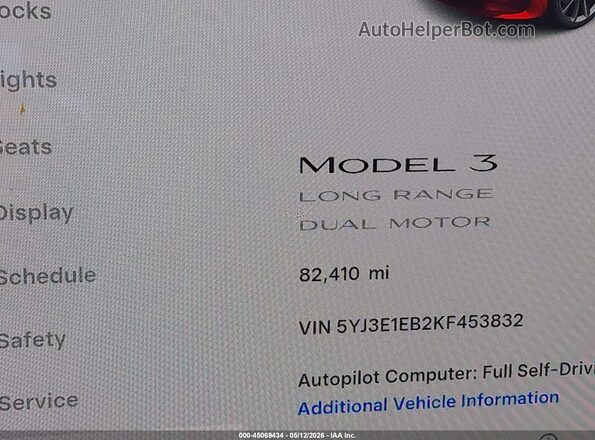 5YJ3E1EB2KF453832 2019 TESLA MODEL 3 Red 
