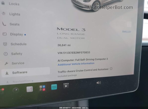 5YJ3E1EB2MF070833 2021 TESLA MODEL 3 White 