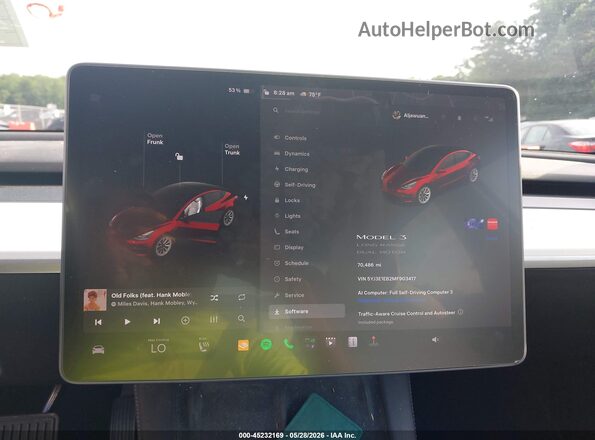 5YJ3E1EB2MF903417 2021 TESLA MODEL 3 White უკანა სავარძლების ხედი