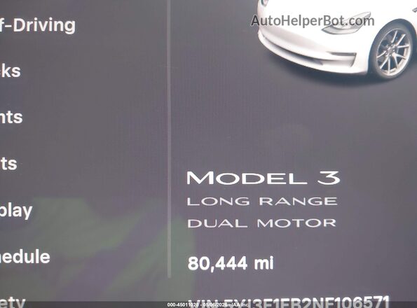 5YJ3E1EB2NF106571 2022 TESLA MODEL 3 White Rear seats view