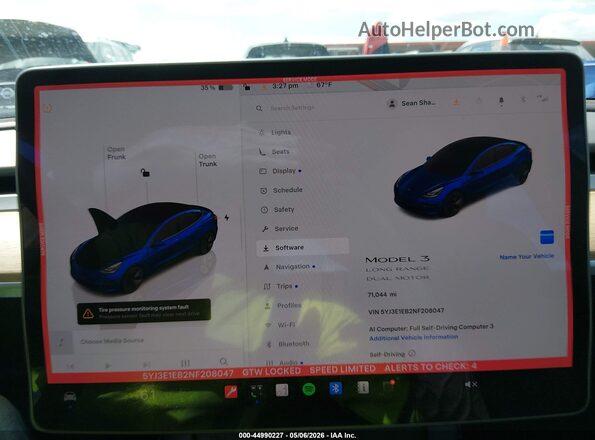 5YJ3E1EB2NF208047 2022 TESLA MODEL 3 Blue Հետևի նստատեղերի տեսք