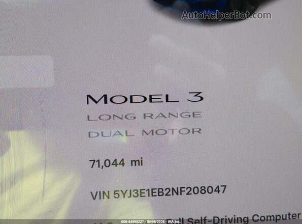 5YJ3E1EB2NF208047 2022 TESLA MODEL 3 Blue 