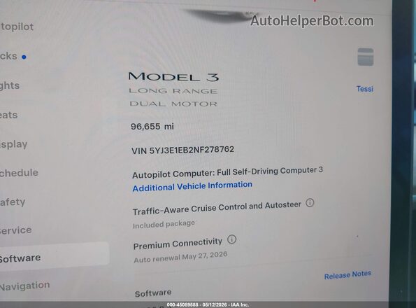 5YJ3E1EB2NF278762 2022 TESLA MODEL 3 Gray Vista de los asientos traseros