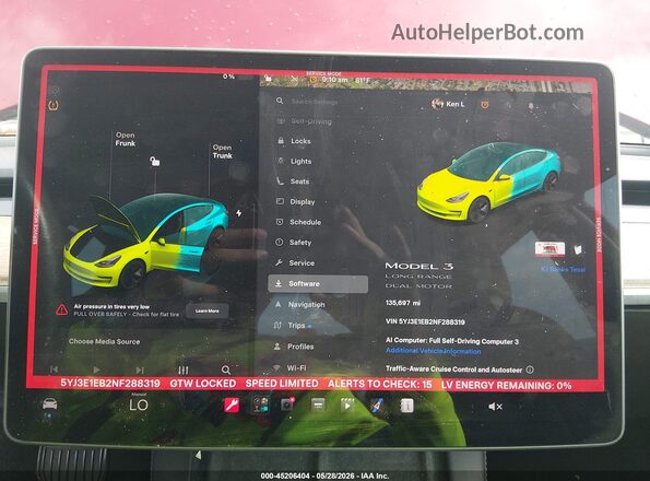 5YJ3E1EB2NF288319 2022 TESLA MODEL 3 Красный Вид задних сидений