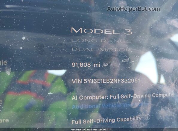 5YJ3E1EB2NF332951 2022 TESLA MODEL 3 Gray 