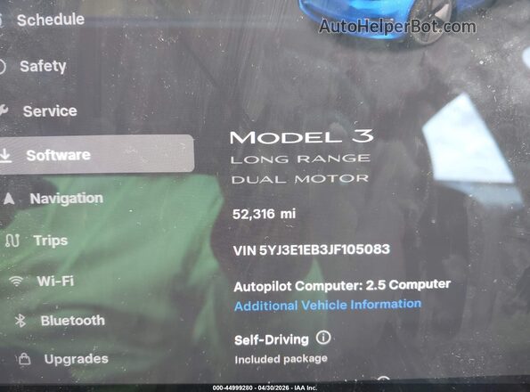 5YJ3E1EB3JF105083 2018 TESLA MODEL 3 Blue Вид задніх сидінь