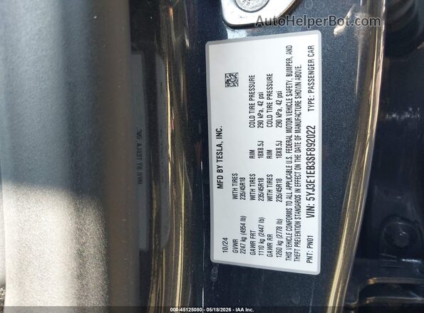 5YJ3E1EB3SF892022 2025 TESLA MODEL 3 Gray 