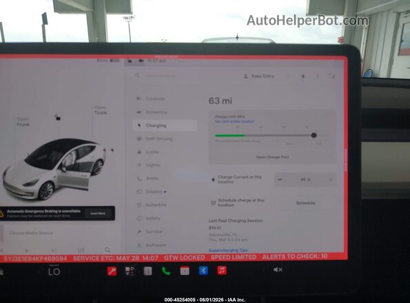 5YJ3E1EB4KF469594 2019 TESLA MODEL 3 White 