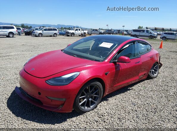 5YJ3E1EB4MF875443 2021 TESLA MODEL 3 Red Առջևի ձախ երեք քառորդ տեսարան