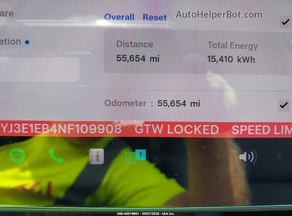 5YJ3E1EB4NF109908 2022 TESLA MODEL 3 White Հետևի նստատեղերի տեսք