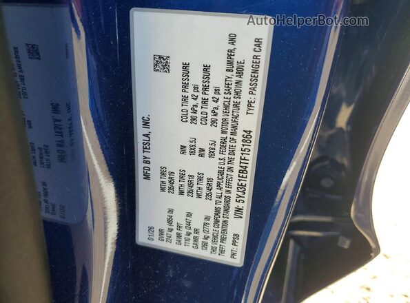 5YJ3E1EB4TF151864 2026 TESLA MODEL Blue 