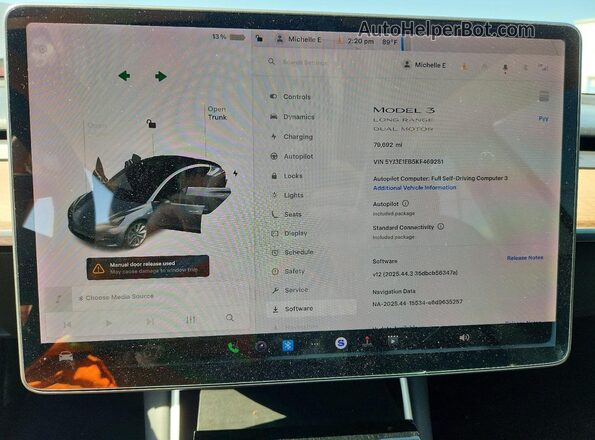 5YJ3E1EB5KF469281 2019 TESLA MODEL Charcoal 