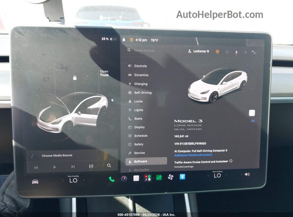 5YJ3E1EB5LF619620 2020 TESLA MODEL 3 White 