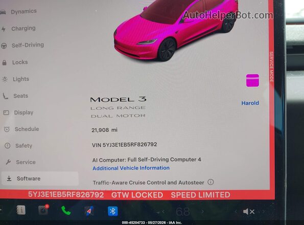 5YJ3E1EB5RF826792 2024 TESLA MODEL 3 Белый 