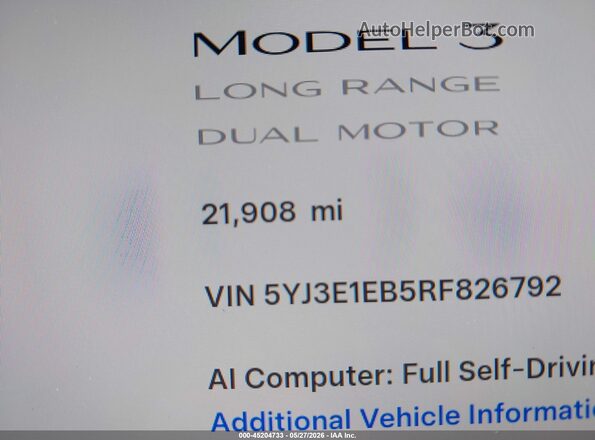 5YJ3E1EB5RF826792 2024 TESLA MODEL 3 Белый 