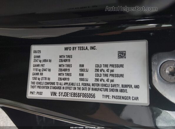 5YJ3E1EB5SF065056 2025 TESLA MODEL 3 Черный Вид подкапотного пространства