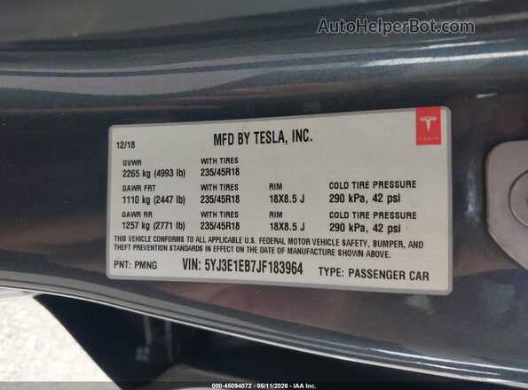 5YJ3E1EB7JF183964 2018 TESLA MODEL 3 Black ძრავის განყოფილების ხედი